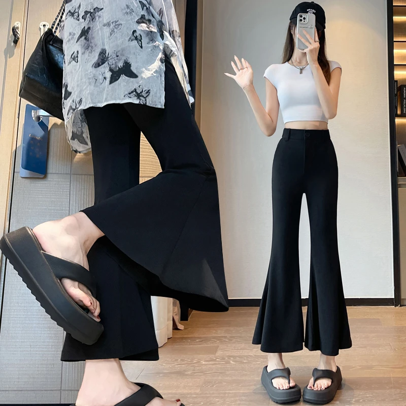 垂感弹力喇叭裤西装微喇裤女春秋季外穿小个子高腰显瘦休闲九分裤