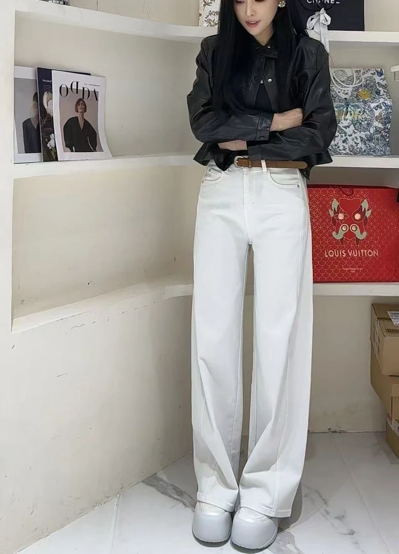 【苗姐优选】欧货水洗牛仔棉春季新款修身显瘦休闲直筒牛仔裤WY2378