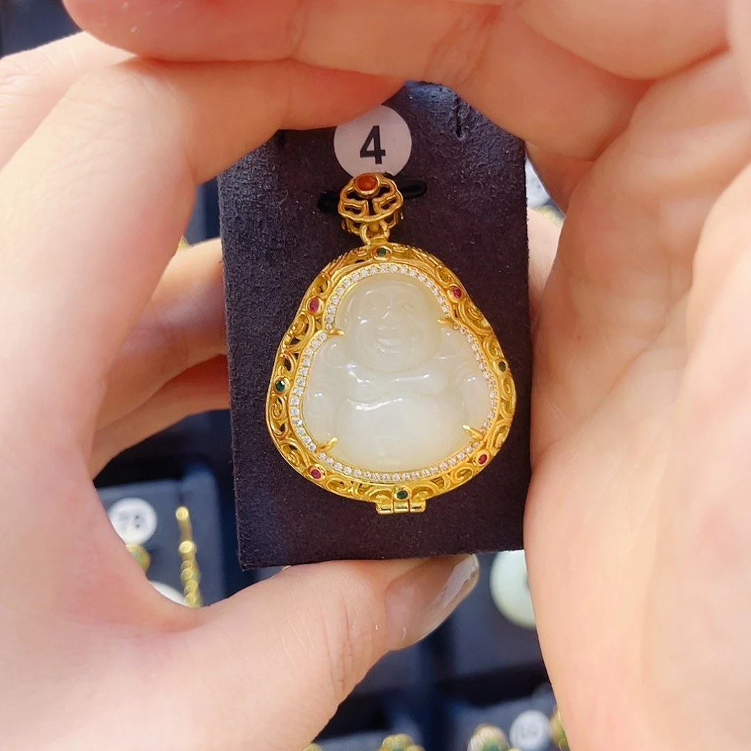 和田玉银S925镀金镶嵌颈饰