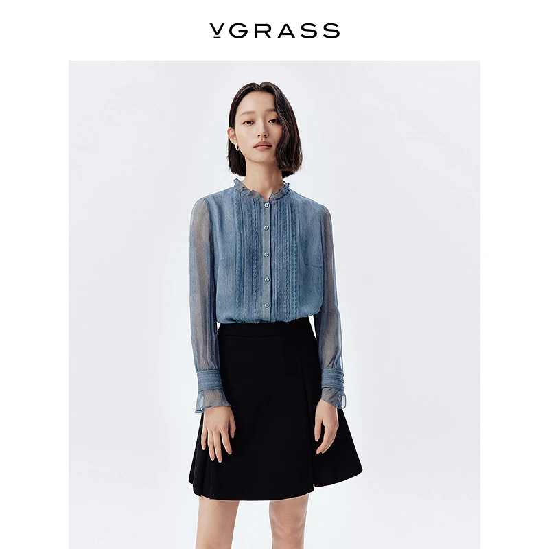 VGRASS斯马克工艺真丝衬衫25年春季新款经典直身女装VSC3Q1548D