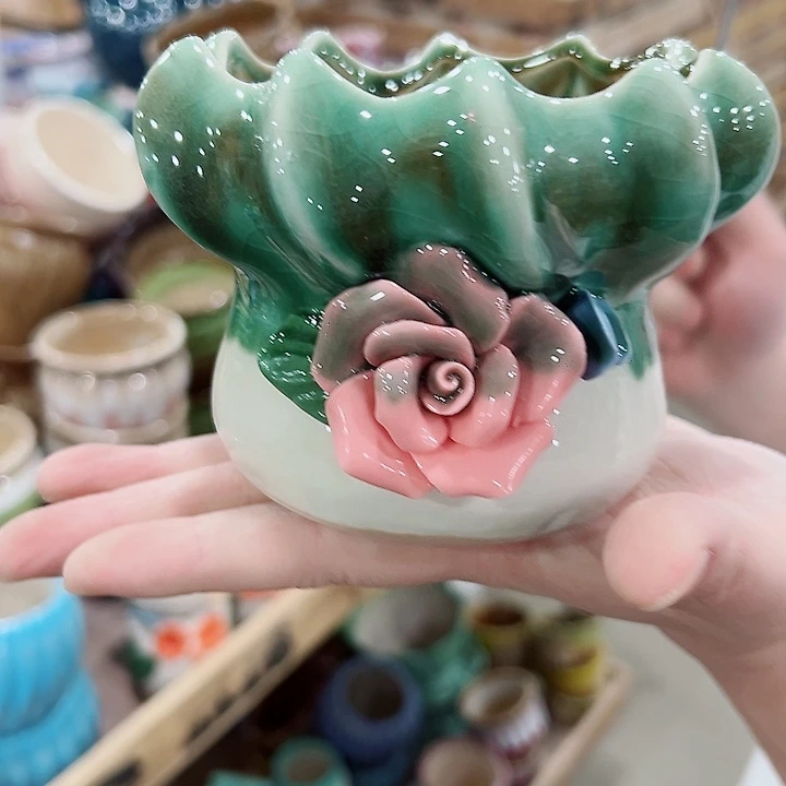 有孔.凑满10元发货多肉陶瓷花盆！