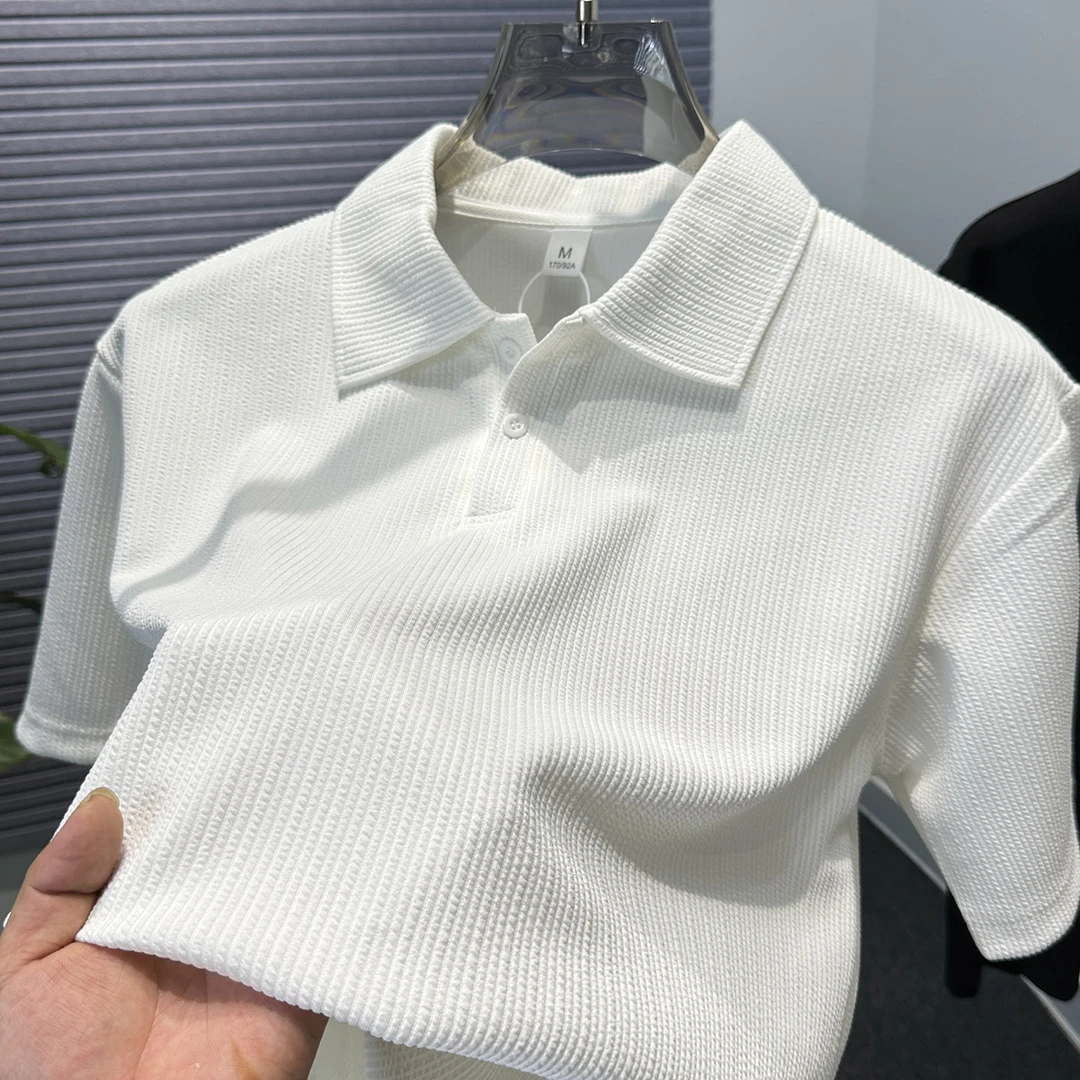 VIATEMSIARY高端纯色男士冰丝短袖t恤商务休闲宽松百搭翻领Polo衫