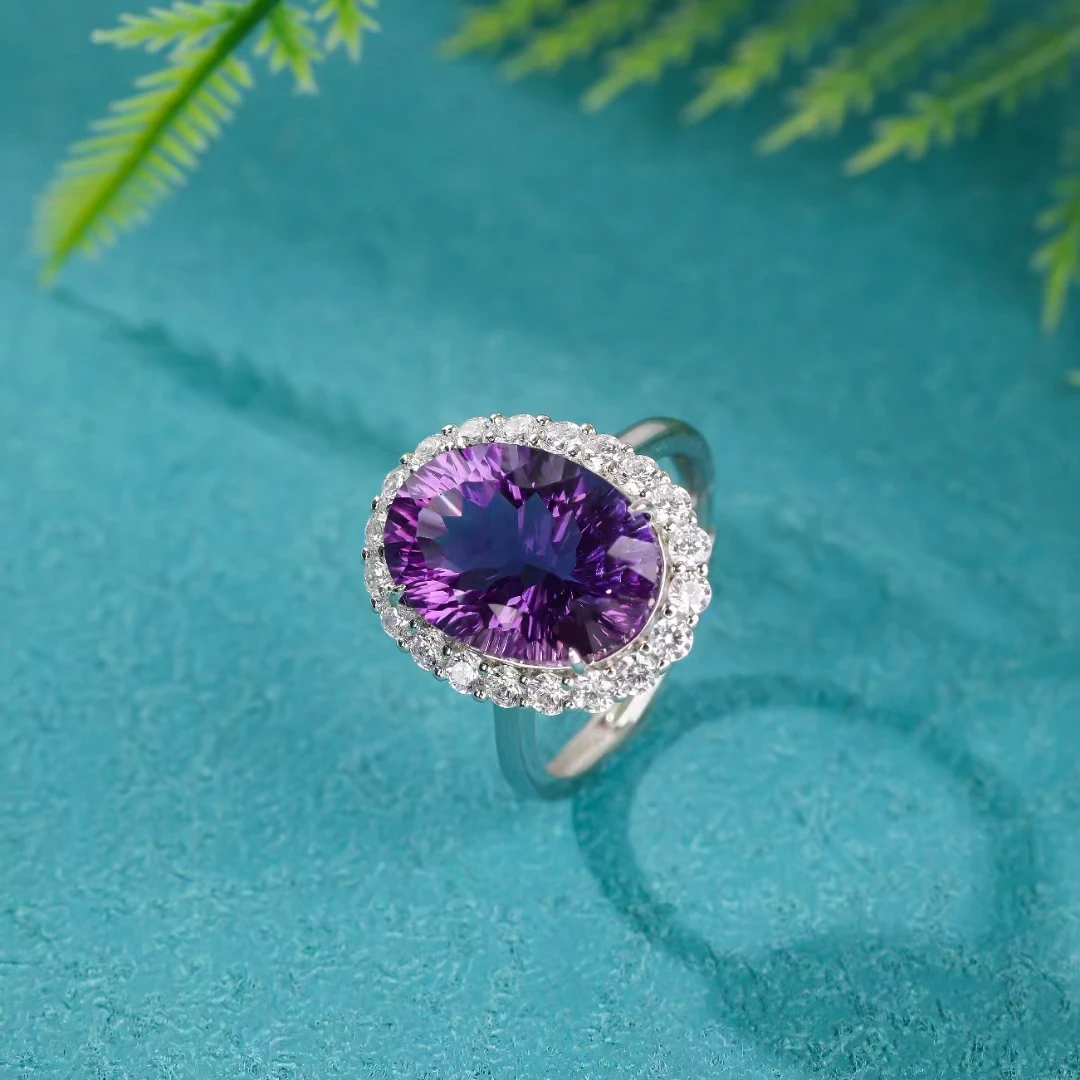 天然紫水晶戒指925银开口设计款精致奢华时尚百搭指环送女友礼物
