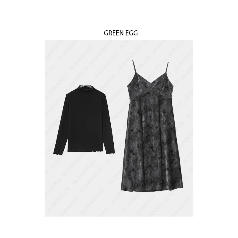 【蛋蛋狂欢价】7856女装胖MM微胖法式碎花复古打底衫内搭吊带裙套装