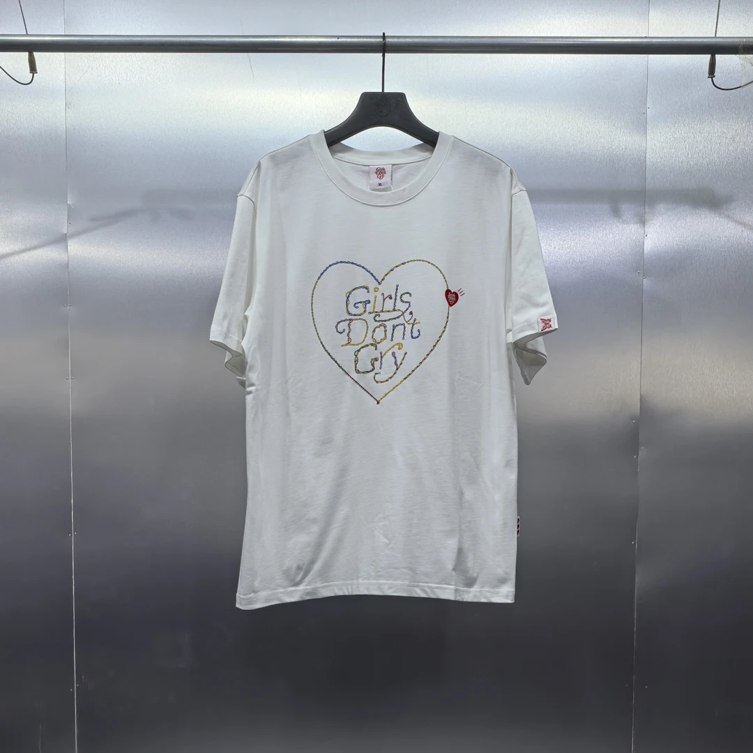 W05-62623-GIR夏款正面小众铁链爱心印花设计宽松百搭圆领T恤