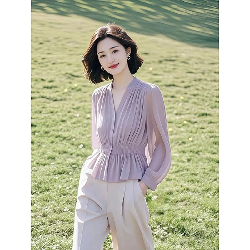 2025夏季新款法式休闲风高级感时尚气质衬衫女小众百搭设计感上衣