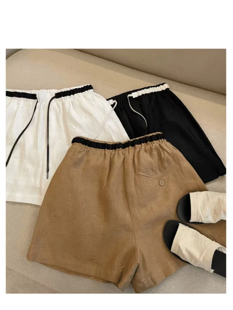 【棉麻短裤】203-棉麻短裤亚麻拼接遮胯显瘦百搭实穿