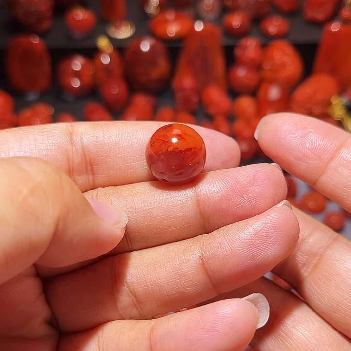 南红玛瑙未镶嵌配饰火焰纹圆珠14.5mm