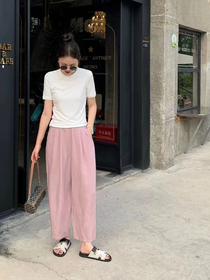 K.K柒-夏季薄款简约天丝亚麻垂感百搭显瘦休闲裤A-1208