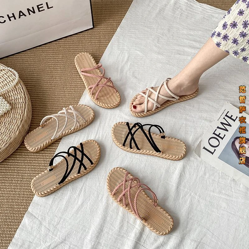 罗马凉鞋女仙女风平底外穿沙滩鞋海边2025流光风女款罗马平底凉鞋