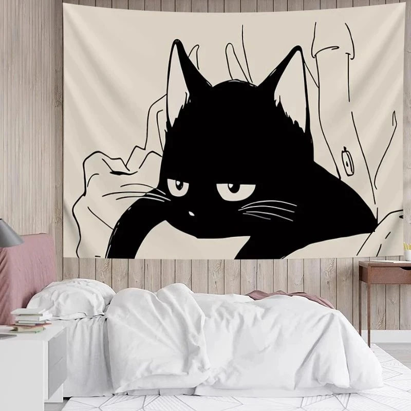 文艺ins风猫咪装饰挂布卧室床头墙布挂画直播背景布宿舍改造挂毯