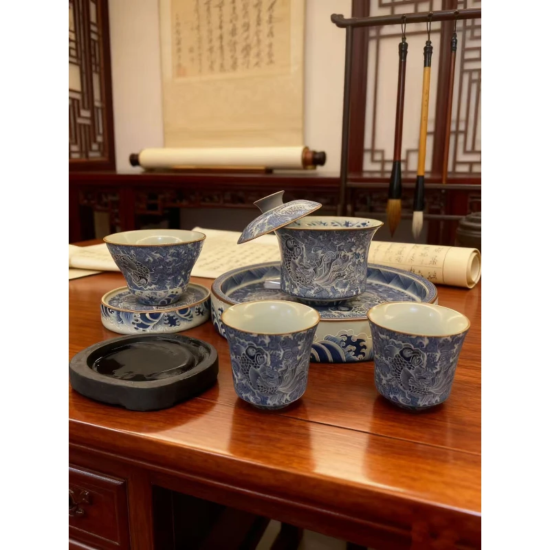 颜荣聪-掐丝银大头鱼茶具套装带礼盒w1846