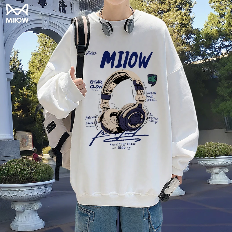 MiiOW/猫人青少年圆领卫衣男生早秋宽松韩版休闲运动套头上衣长袖