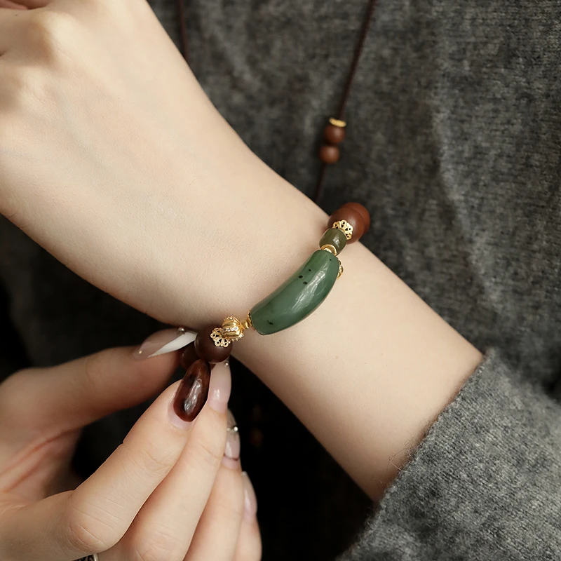 S12359<晶贵坊>925银手链老山弯管镶嵌锆锆瓜珠葫芦吊坠弹力手串