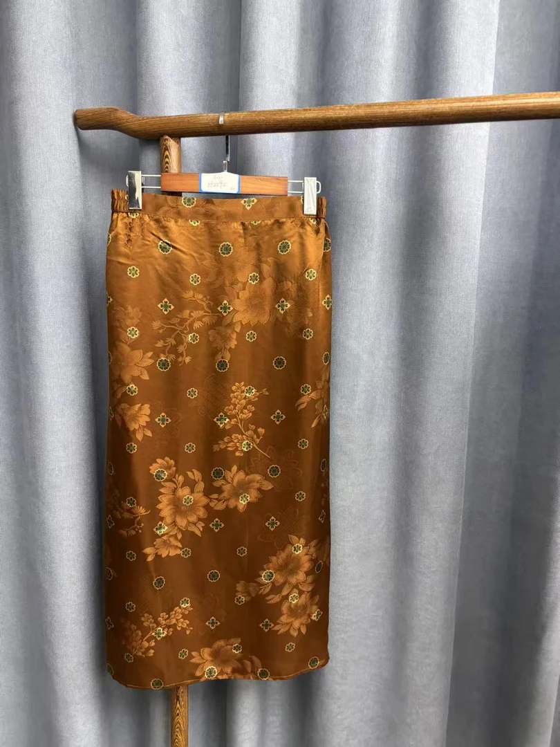 2025夏季新款简约百搭宽松桑蚕丝缎面提花半身裙女A250