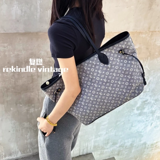 95新 LouisVuitton/路易威登 复燃精选/neverfull蓝丹宁托特包