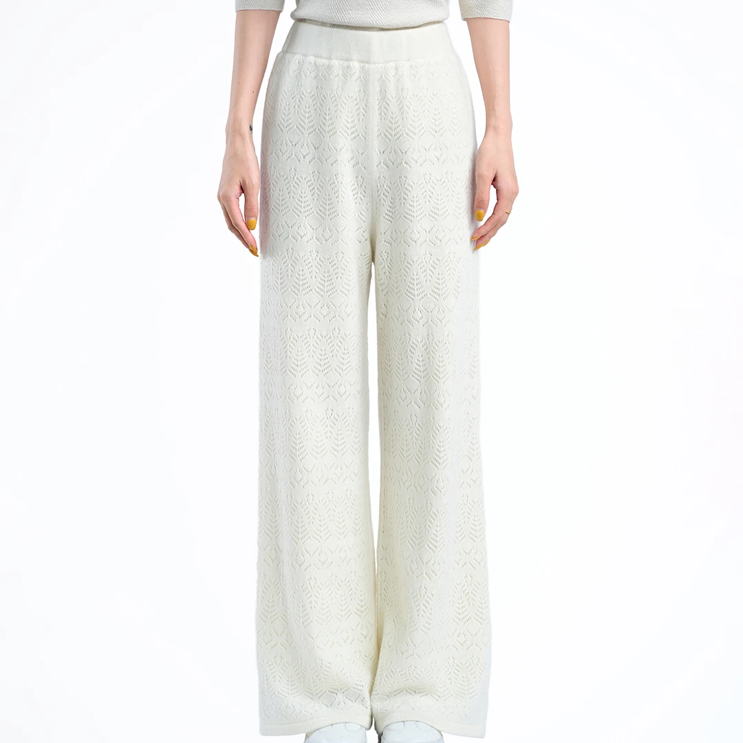 华裳格秋冬时尚洋气镂空100山羊绒针织阔腿裤拖地裤HS1732