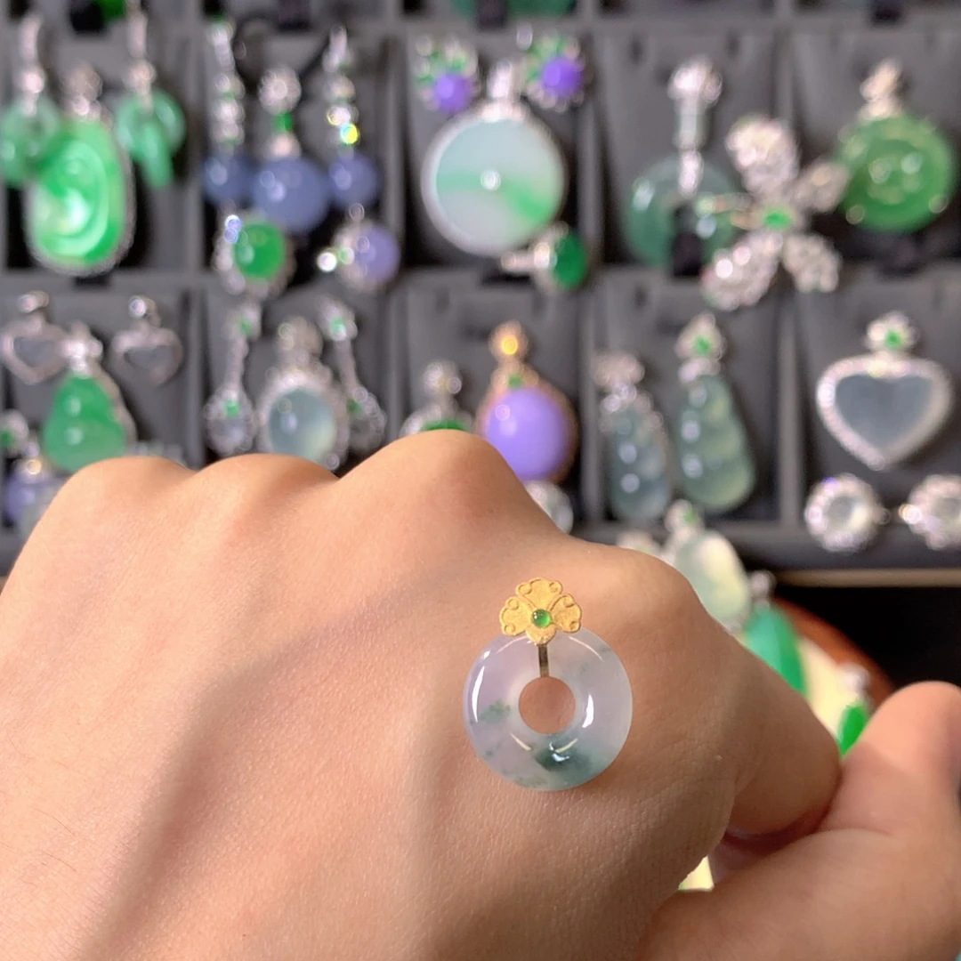 翡翠18K金镶嵌吊坠(不含链)
