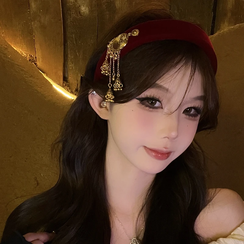 新中式复古民族风异域风情黑丝绒流苏发箍蒙古元素发饰