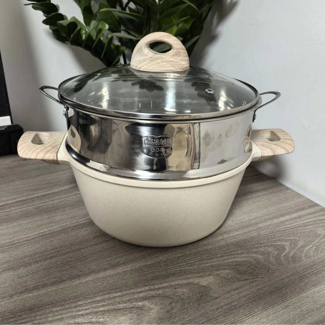 24cm小卡汤锅米白色带盖新款家用轻油烟焖炖煮汤锅不挑灶具微瑕