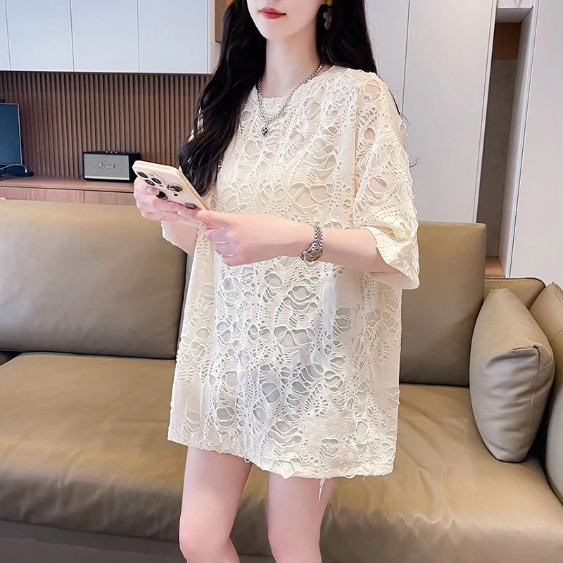 小众设计感遮屁股短袖上衣女夏季新爆款纯棉网红学生女宽松上衣服