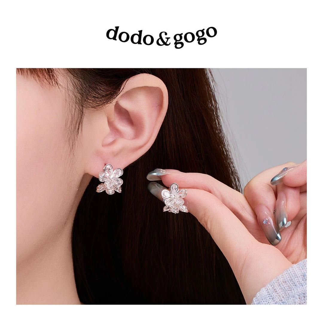 「锆石双生花耳钉」高级轻奢时尚可爱百搭简约ins花朵耳环