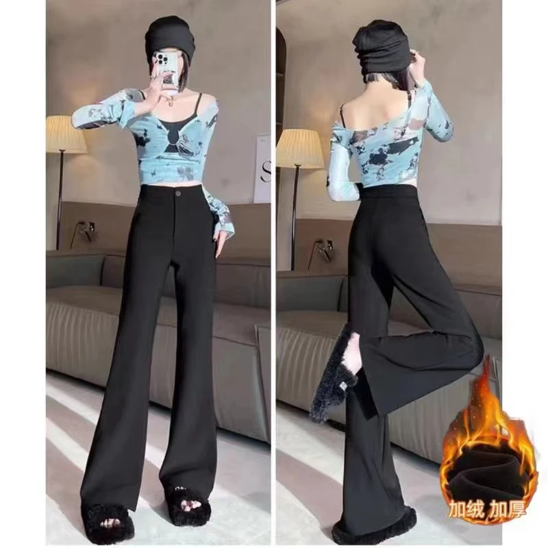 黑色女裤2025秋冬新款百搭高腰修身显瘦微喇裤垂感窄版西装喇叭裤