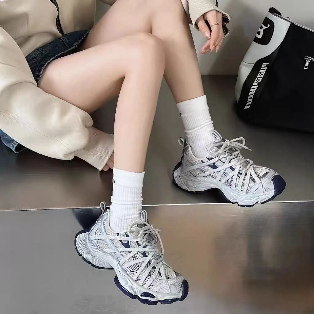 欧洲站做旧擦色复古显脚小绑带老爹鞋女春季新款休闲鞋 2025-25