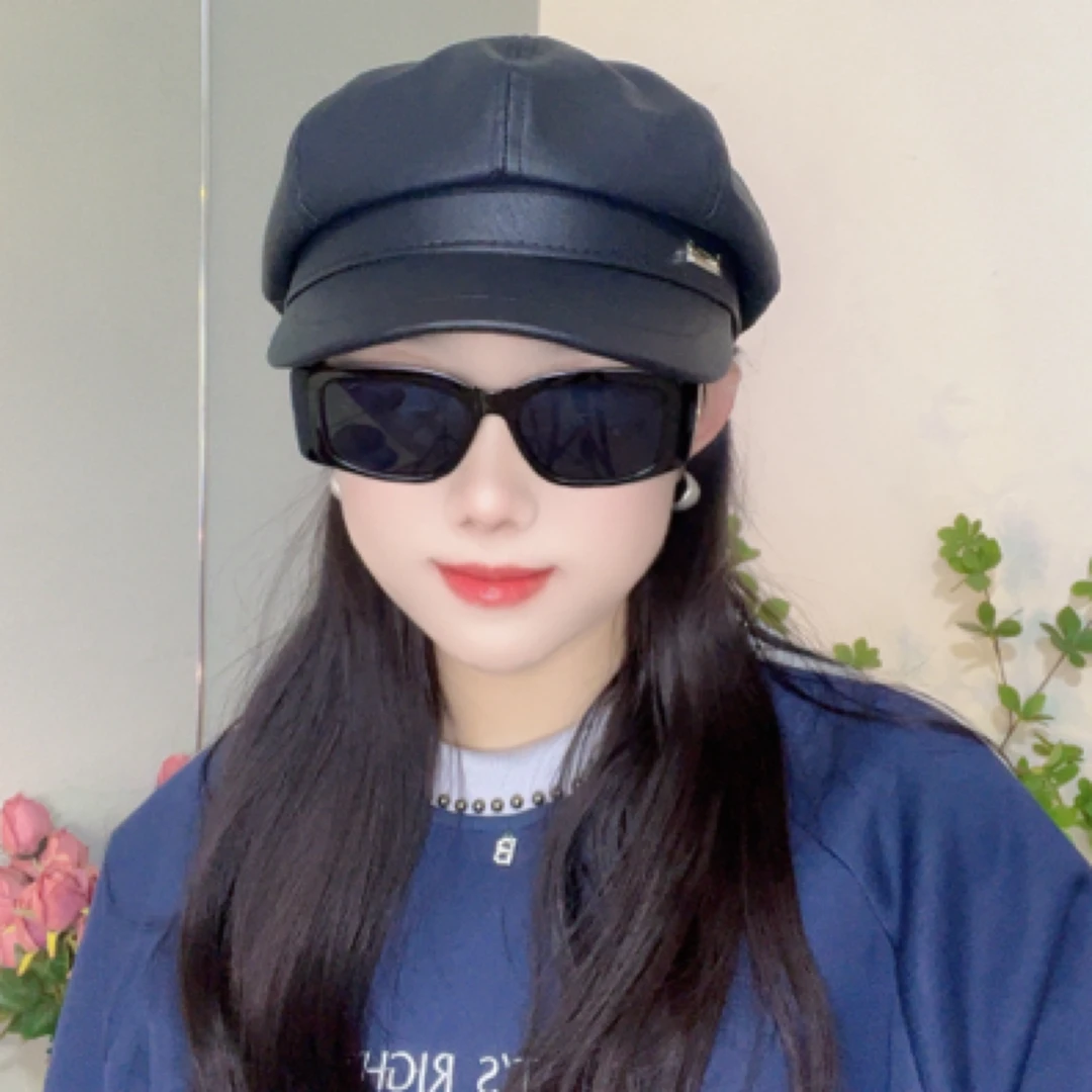 春秋新款PU皮质贝雷帽女八角帽韩版复古报童帽英伦百搭鸭舌画家帽