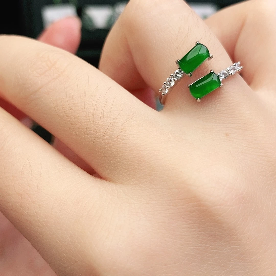 翡翠戒指银S925镶嵌翡翠