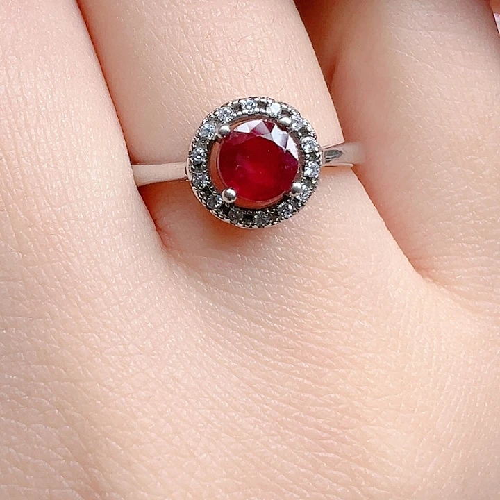 戒指银S925镶嵌红宝石