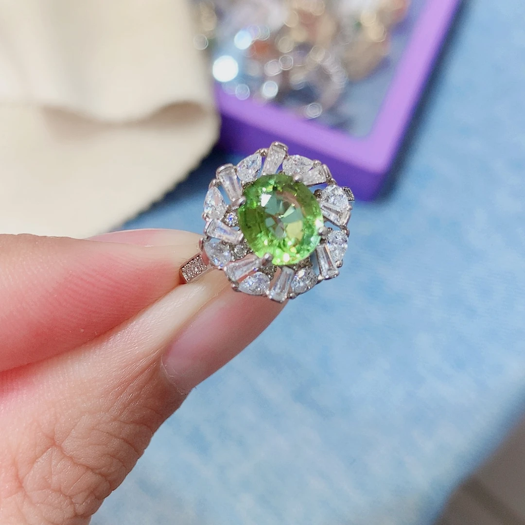 银S925镶嵌碧玺戒指戒指