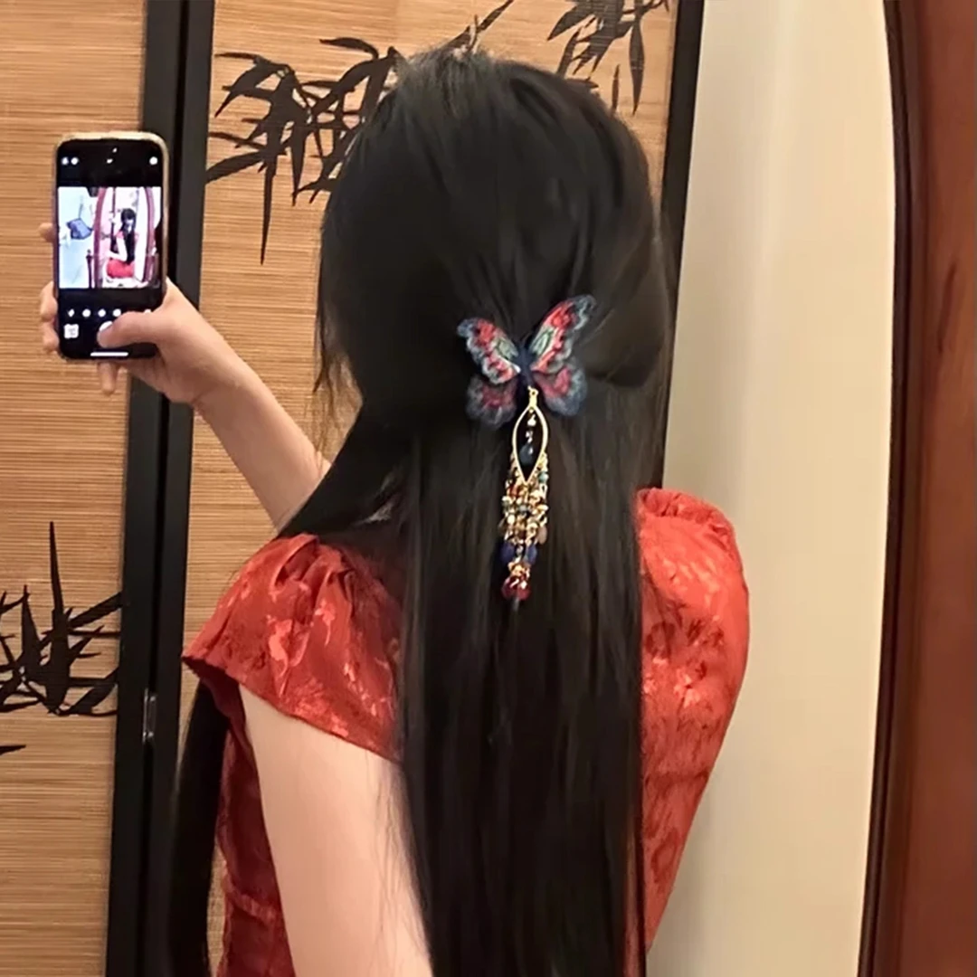 「彩蝶浣梦」新中式民族风蝴蝶流苏发夹女新款后脑勺头饰古风发饰