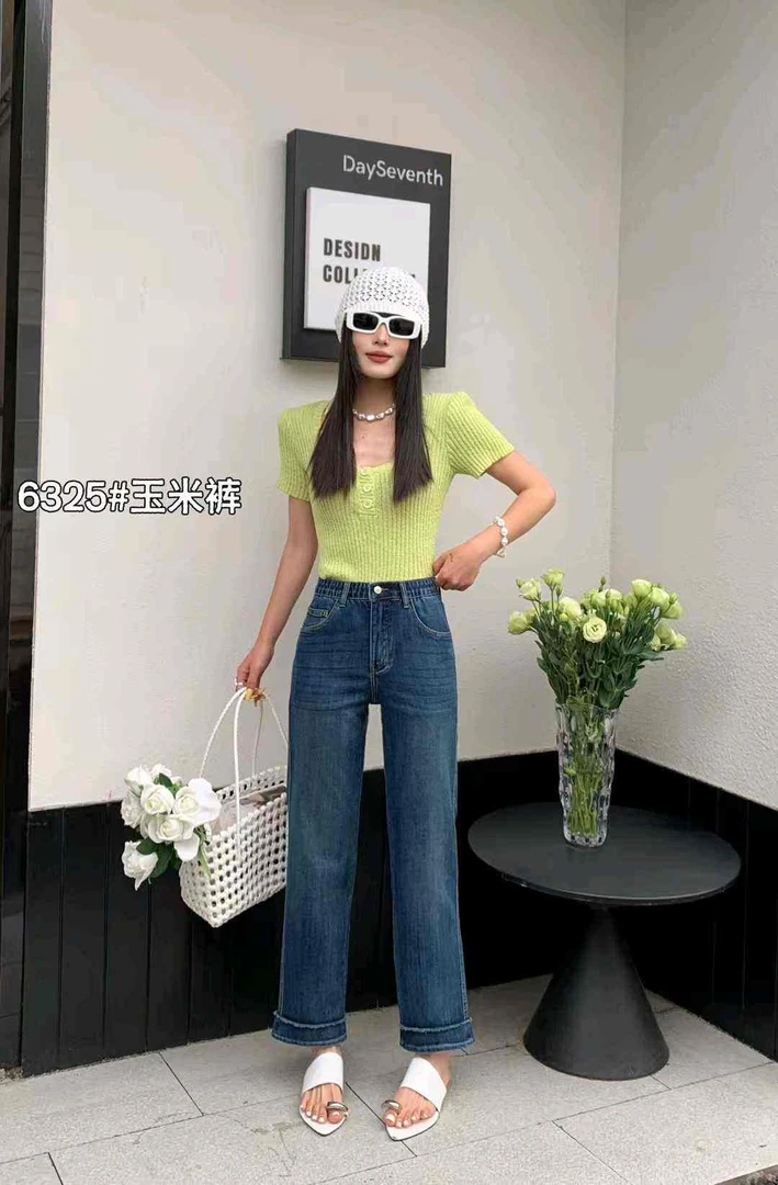 Na ／100时尚夏季玉米裤风磨白四面弹牛仔裤修身直筒