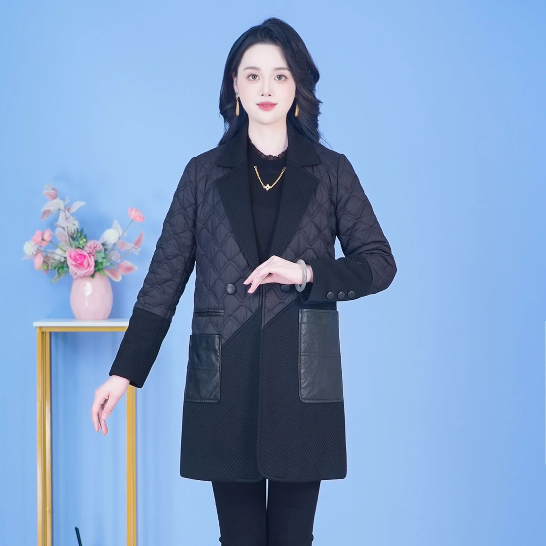 秋冬新款时尚显瘦气质百搭保暖黑色中长款休闲棉服棉衣【SJYC523】