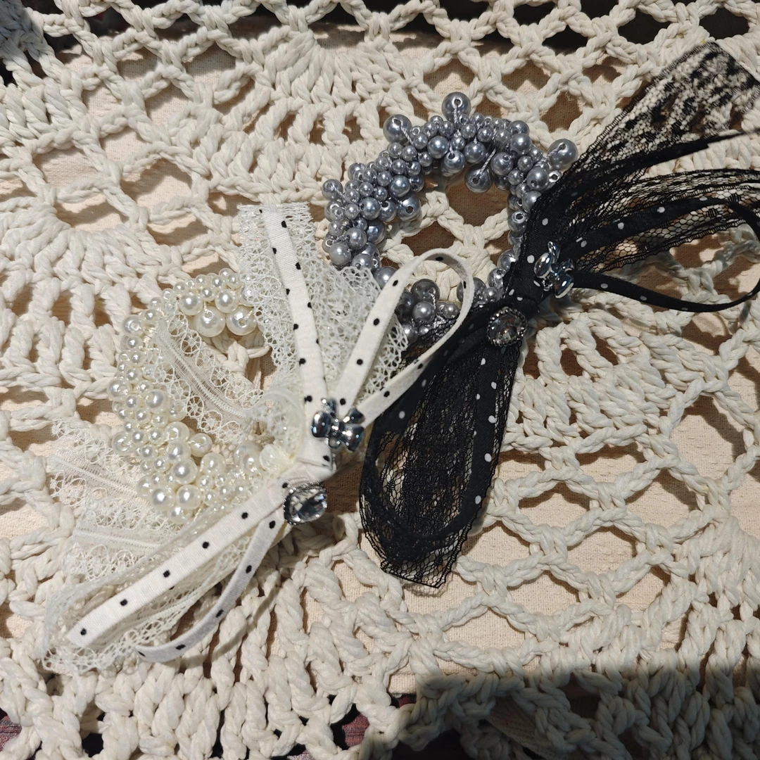 0513-8新款发绳仿珍珠蝴蝶结波点蕾丝发饰