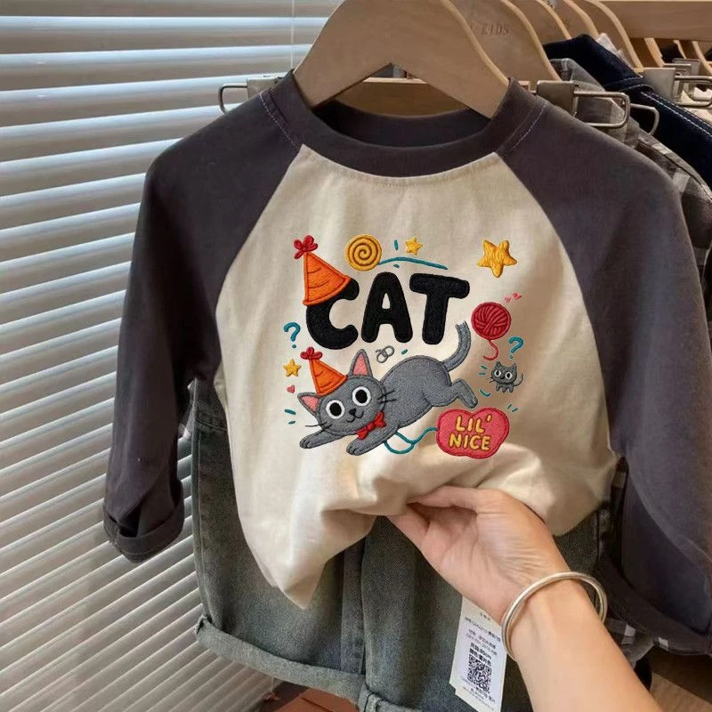 女童新款t恤长袖宝宝圆领打底衫中大童早秋长袖T恤上衣宽松百搭潮