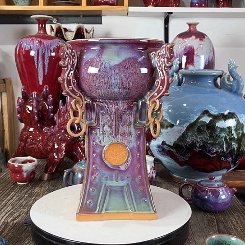 瓷片神垕镇钧瓷聚宝盆高33公分