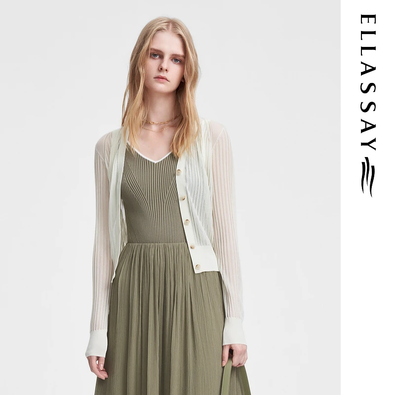 ELLASSAY歌力思2024年夏季新款简约百搭V领针织衫女EWW351M04500