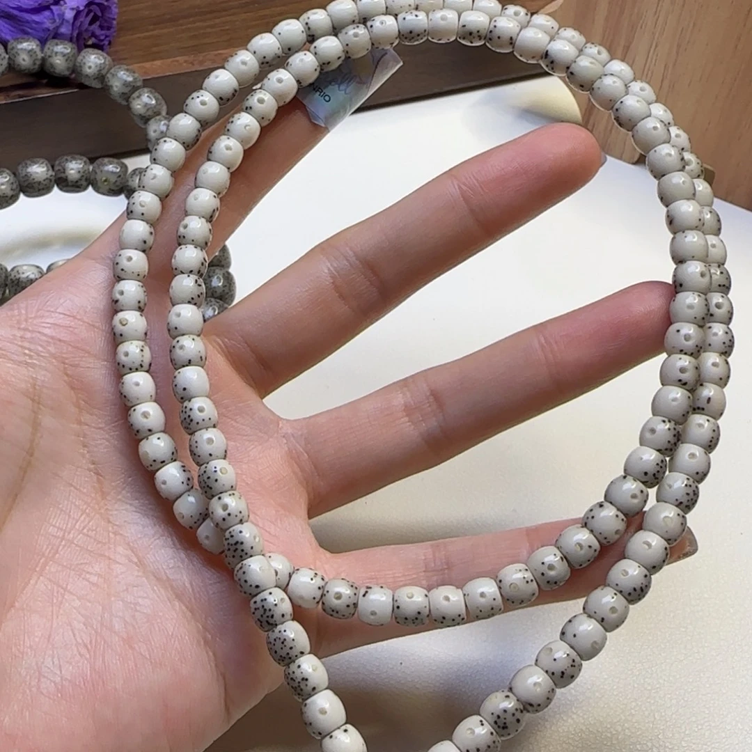 星月菩提手串石玉大留白直切鼓珠6×5长条108