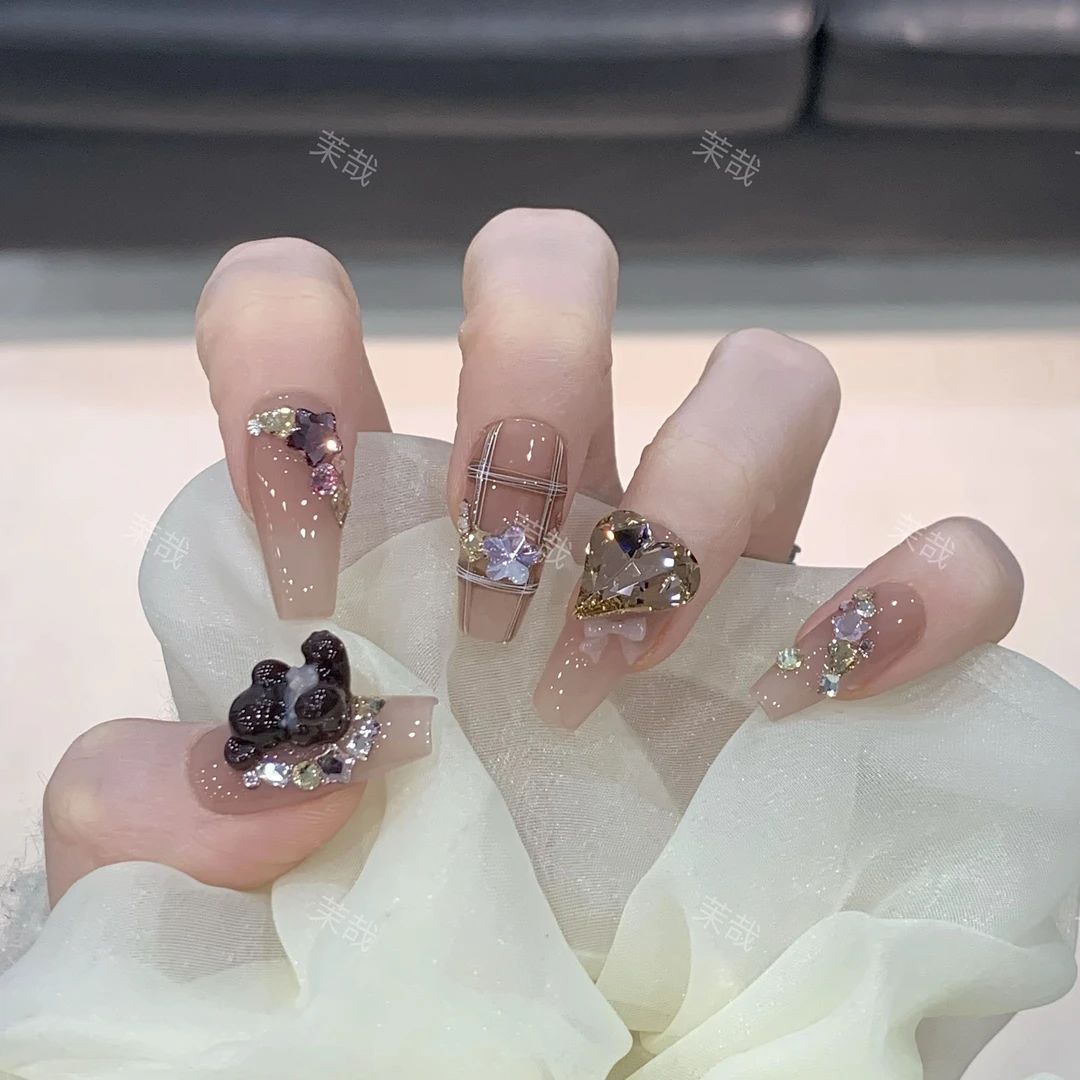 茉哉KK专属【施家全华钻/泰迪熊】纯手工定制拆卸穿戴甲A3509