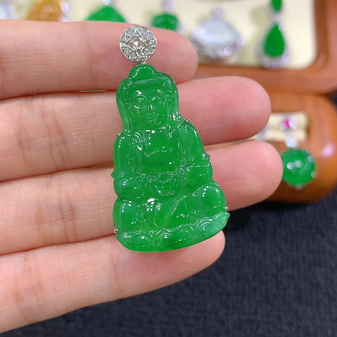 【闪购商品】翡翠18K金镶嵌吊坠(不含链)观音