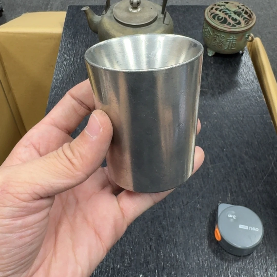 金属平底款双层锡杯子