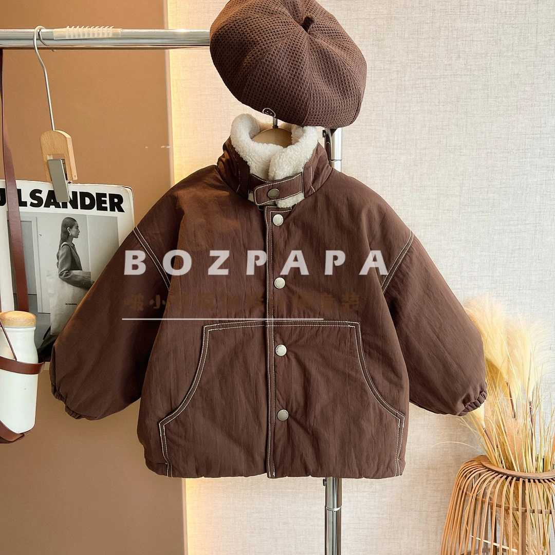 啵小爸【美好际遇】2025冬季新款男童保暖立领毛绒纽扣加绒外套