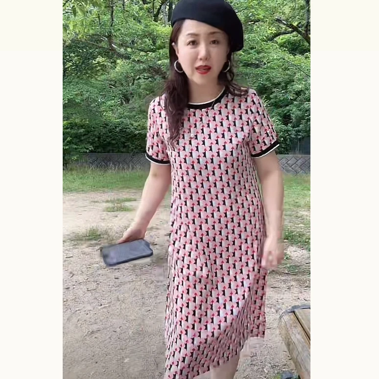 MZ.芙蓉缎面夏季时尚女士圆领印花连衣裙中长款女裙子XT9967