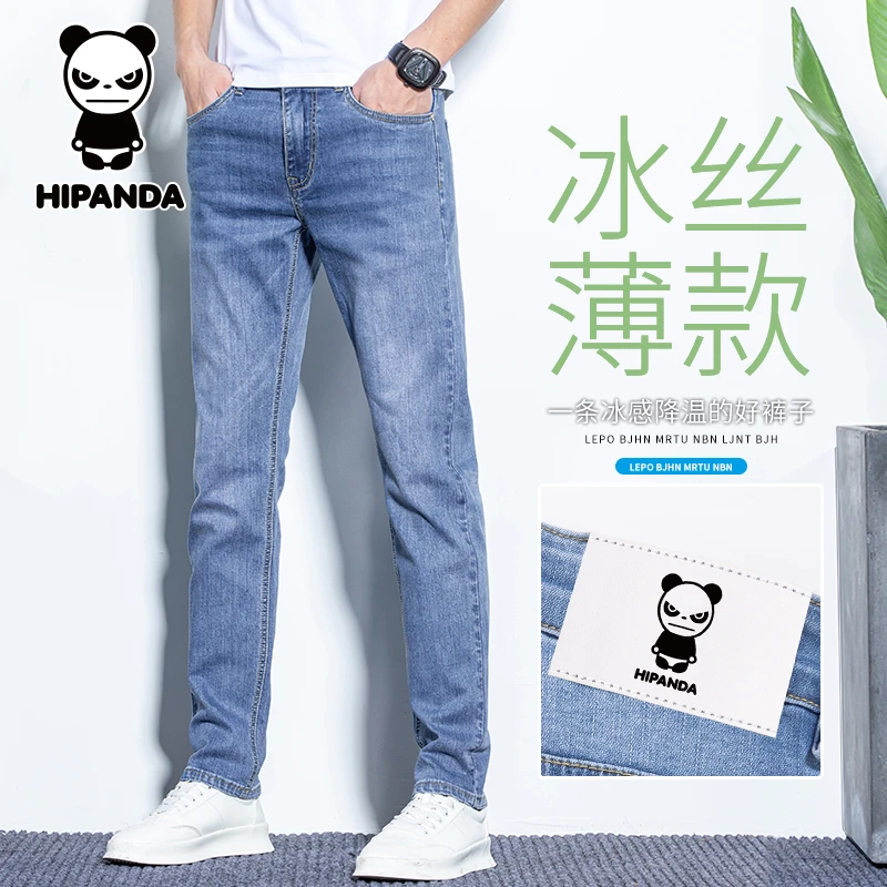 HiPanda你好熊猫夏季薄款牛仔裤男士修身潮流百搭冰丝小直筒裤子