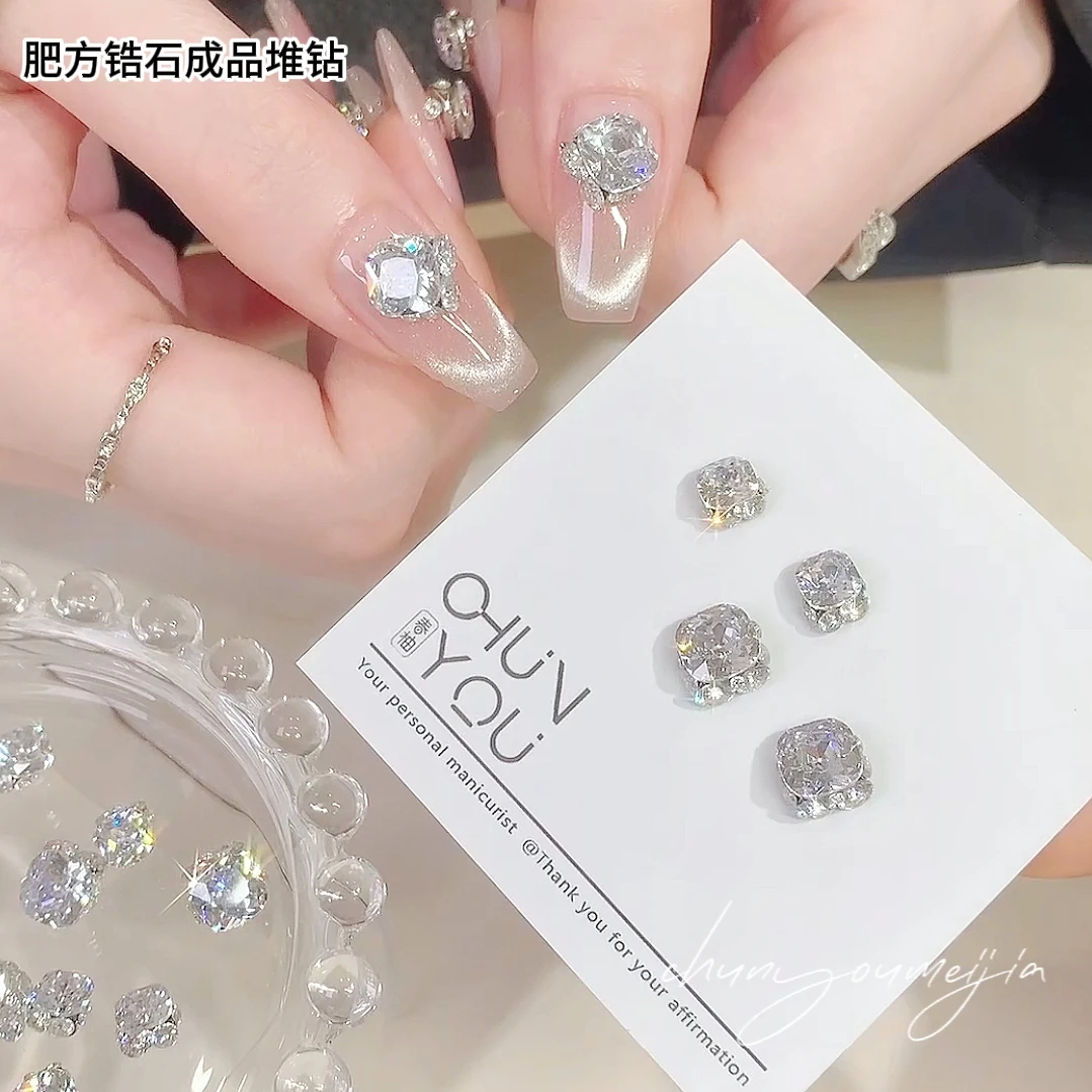 精品锆石肥方美甲堆钻透白色爆闪堆堆钻球肥方方形钻球指甲装饰