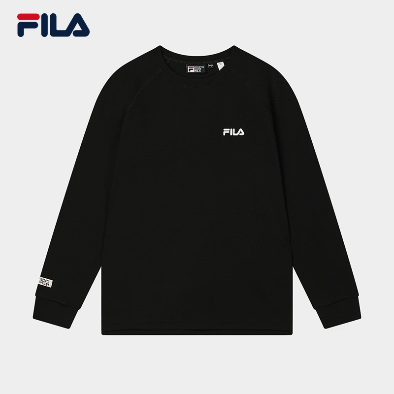 FILA斐乐璀璨黑武士肌理华夫格针织长袖男女显瘦休闲简约宽松长T