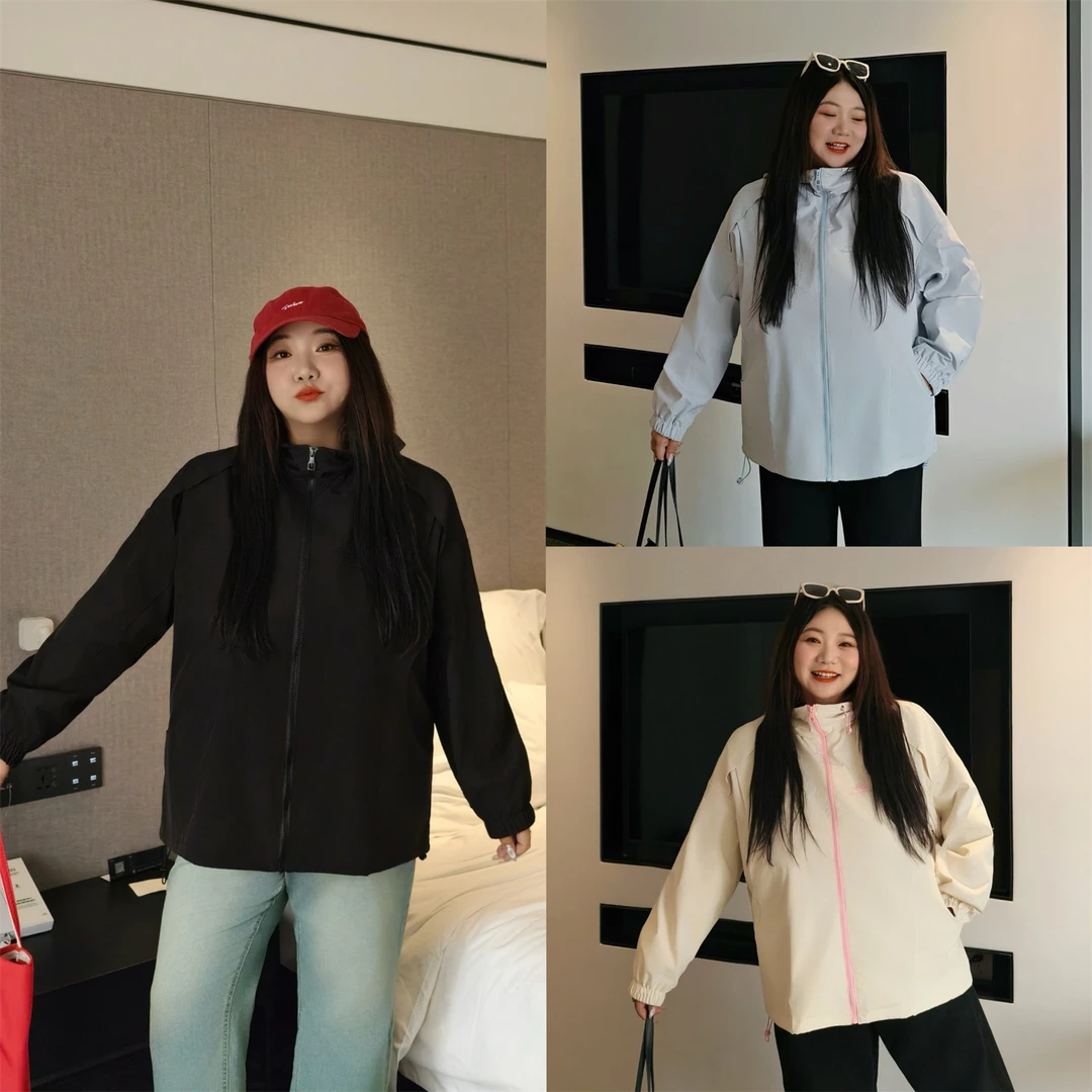 大码女装秋季宽松减龄花契200斤胖mm韩系甜系软壳冲锋衣13865-H