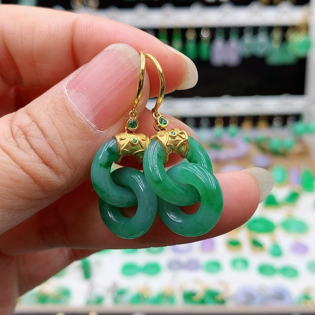 翡翠耳饰18K金镶嵌的